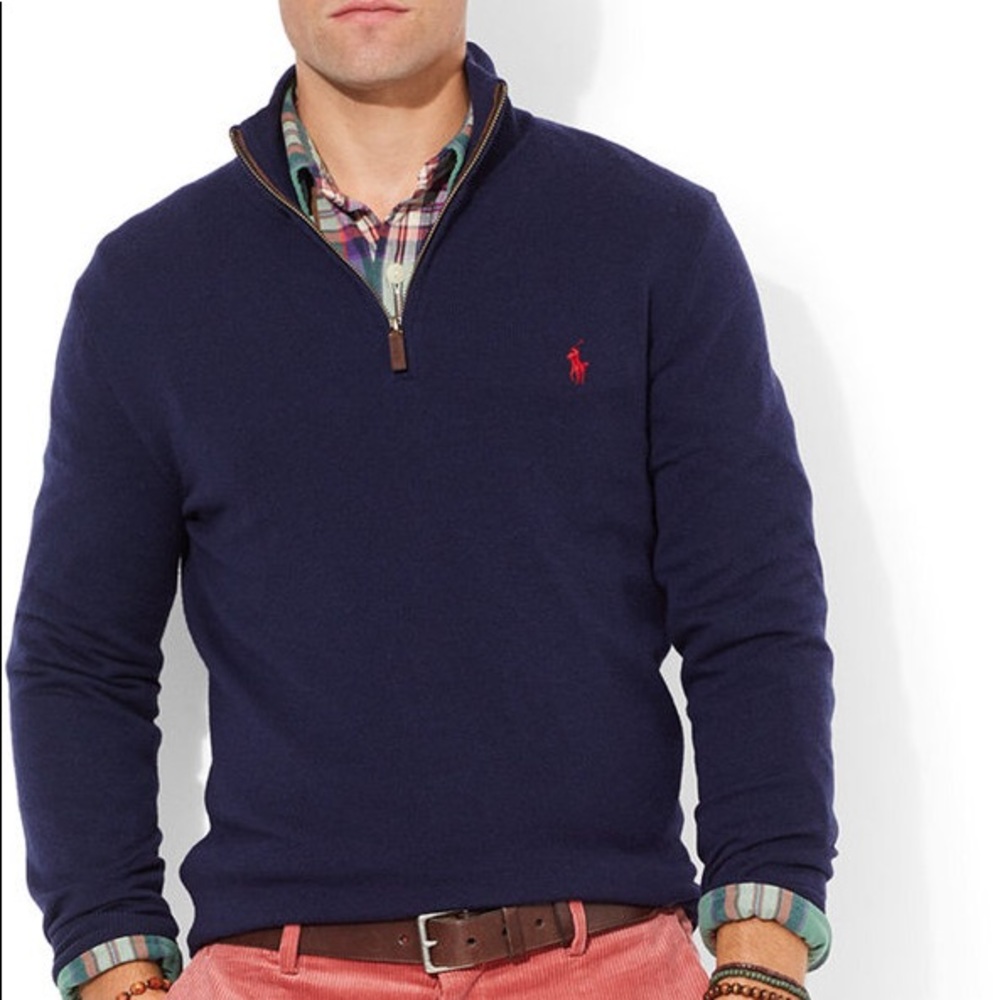 POLO RALPH LAUREN NAVY RED HALF ZIP PULLOVER